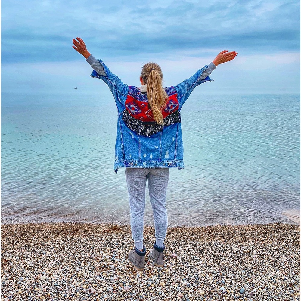 Zara Denimwear Aztec Fringe Jacket